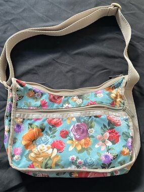 LeSportsac Deluxe Everyday Bag Floral Shoulder Bag Blue & Pink